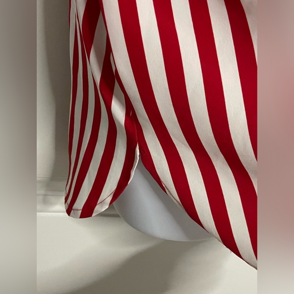 X- Red & White Vertical Stripe Button Front Shirt - Picture 2 of 4